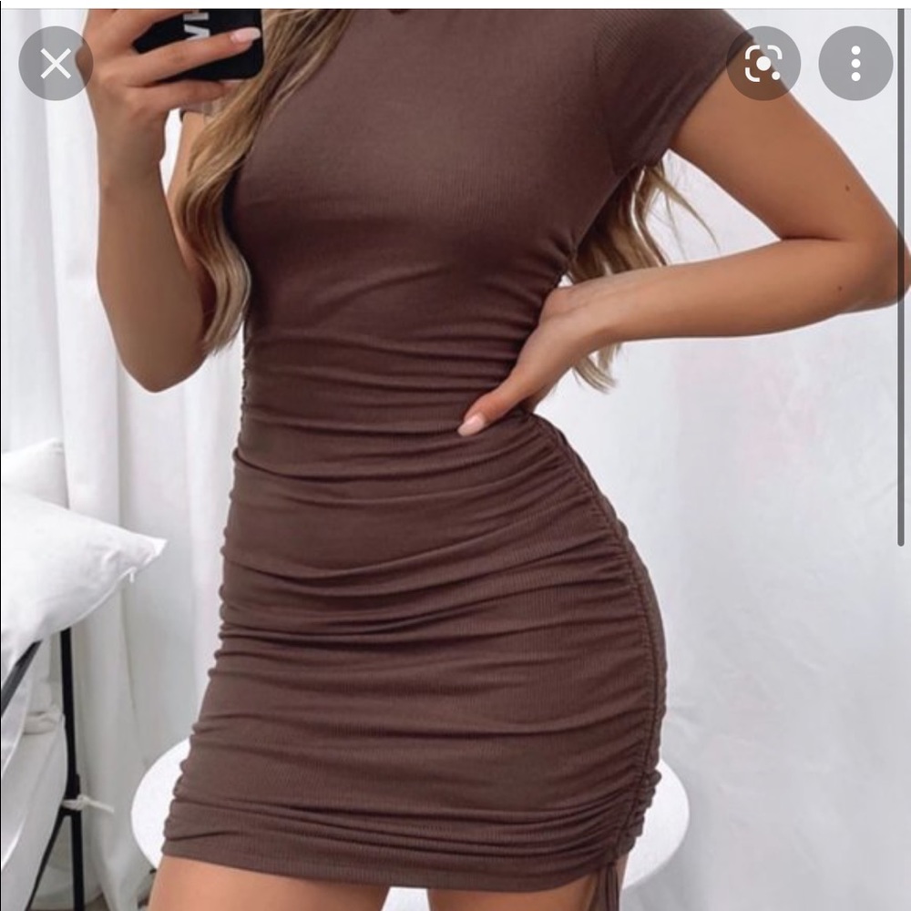 Weekend Dreaming Ribbed Mini Dress Chocolate - Picture 2 of 2